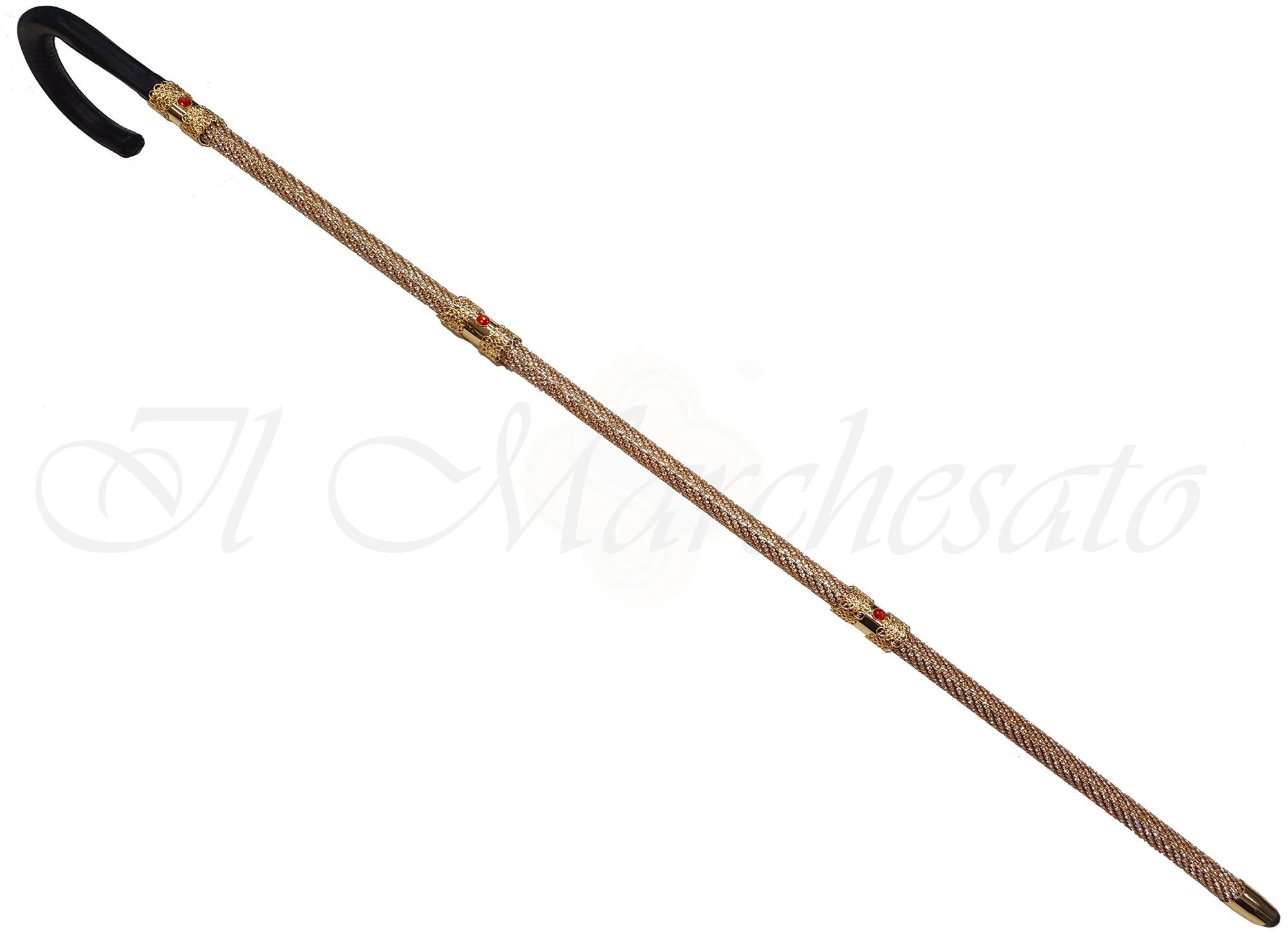 Elegant Walking Cane Encrusted with Swarovski Crystals- Leather Handle - il-marchesato