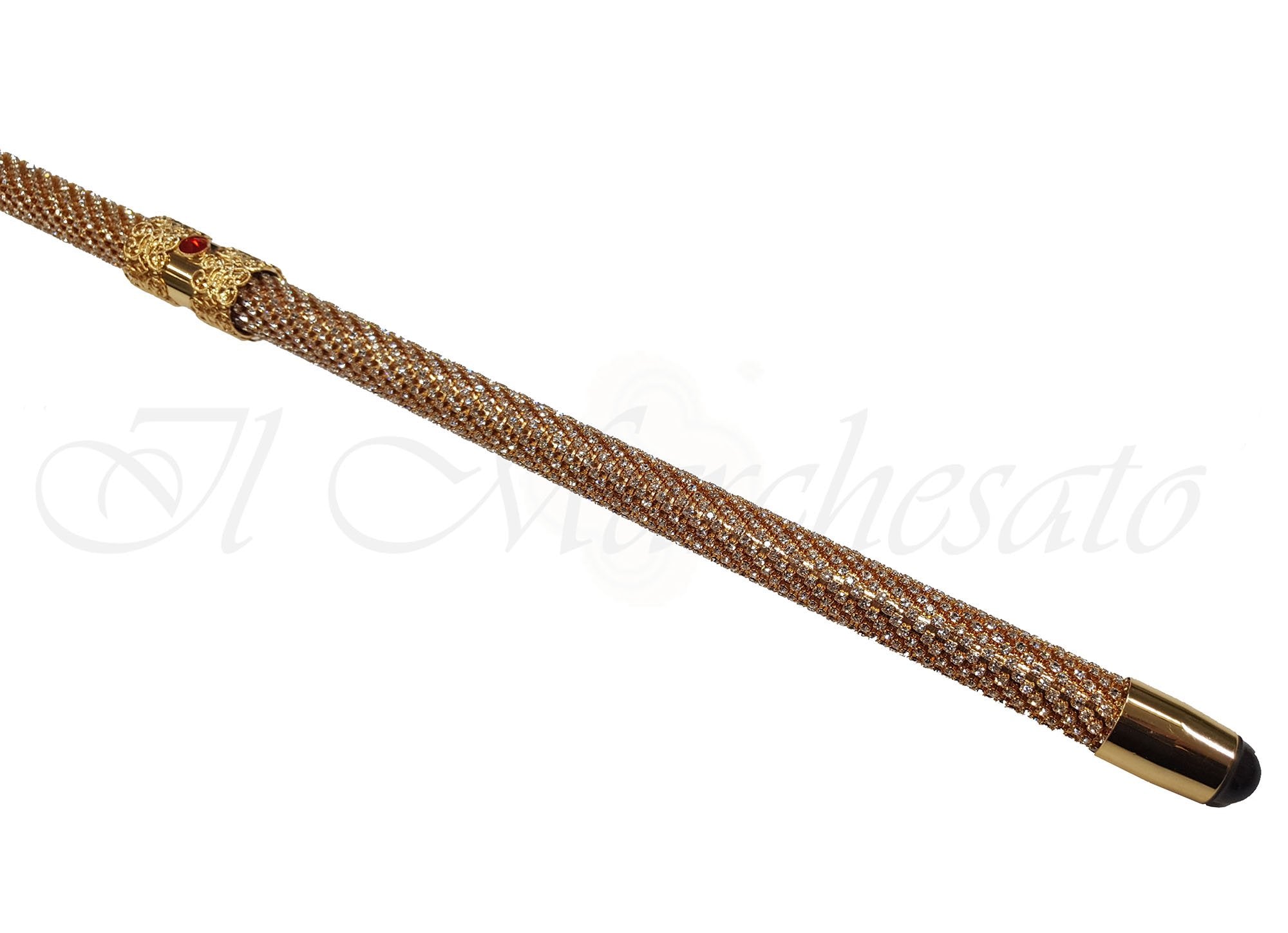 Elegant Walking Cane Encrusted with Swarovski Crystals- Leather Handle - il-marchesato