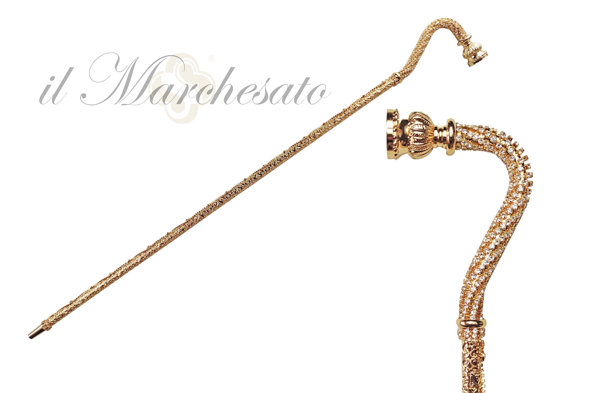 Crook Walking Cane Encrusted with white crystals