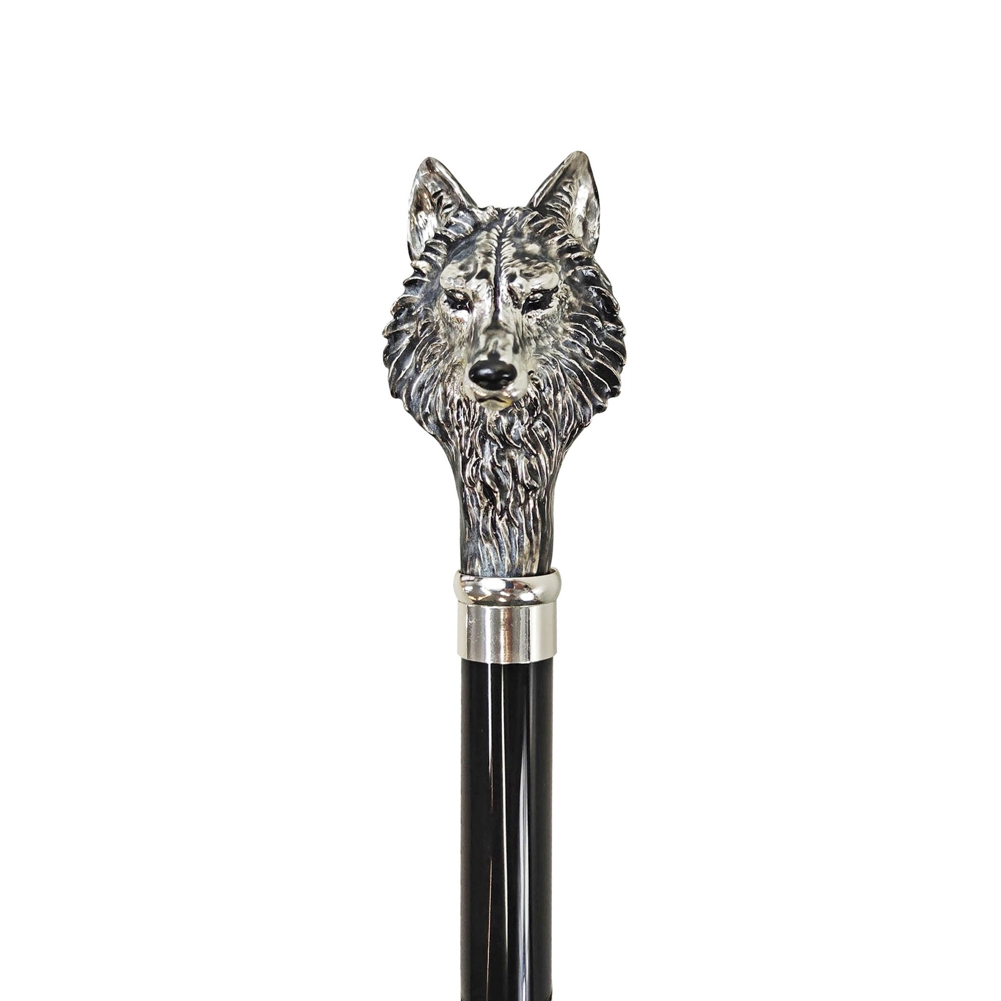 925 Silver plated Wolf - Walking stick