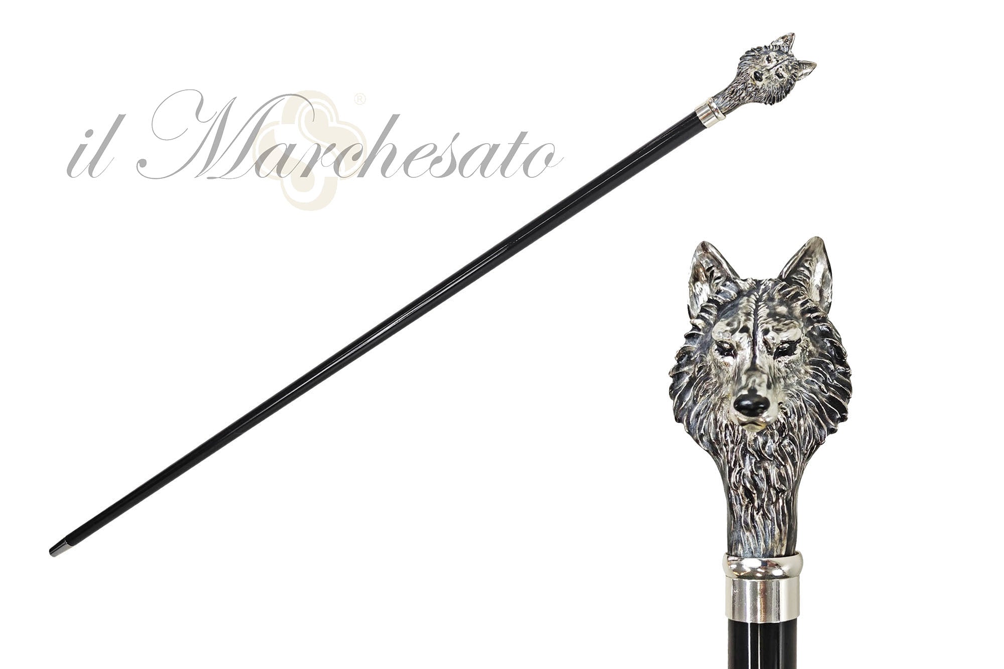 925 Silver plated Wolf - Walking stick