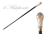 Walking stick Hand painted Knob with indicolite crystals