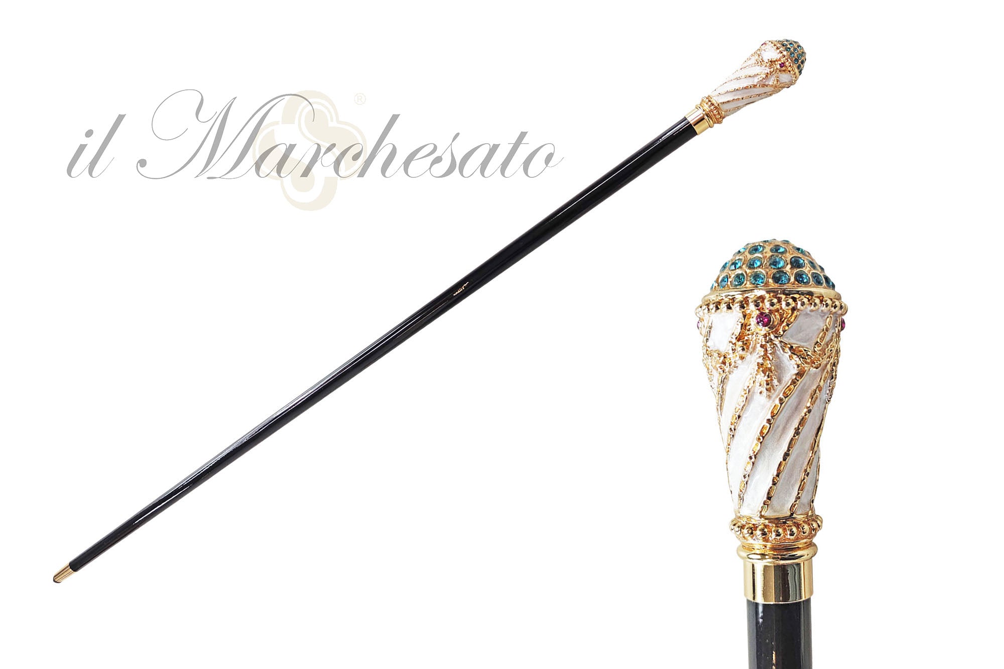 Walking stick Hand painted Knob with indicolite crystals