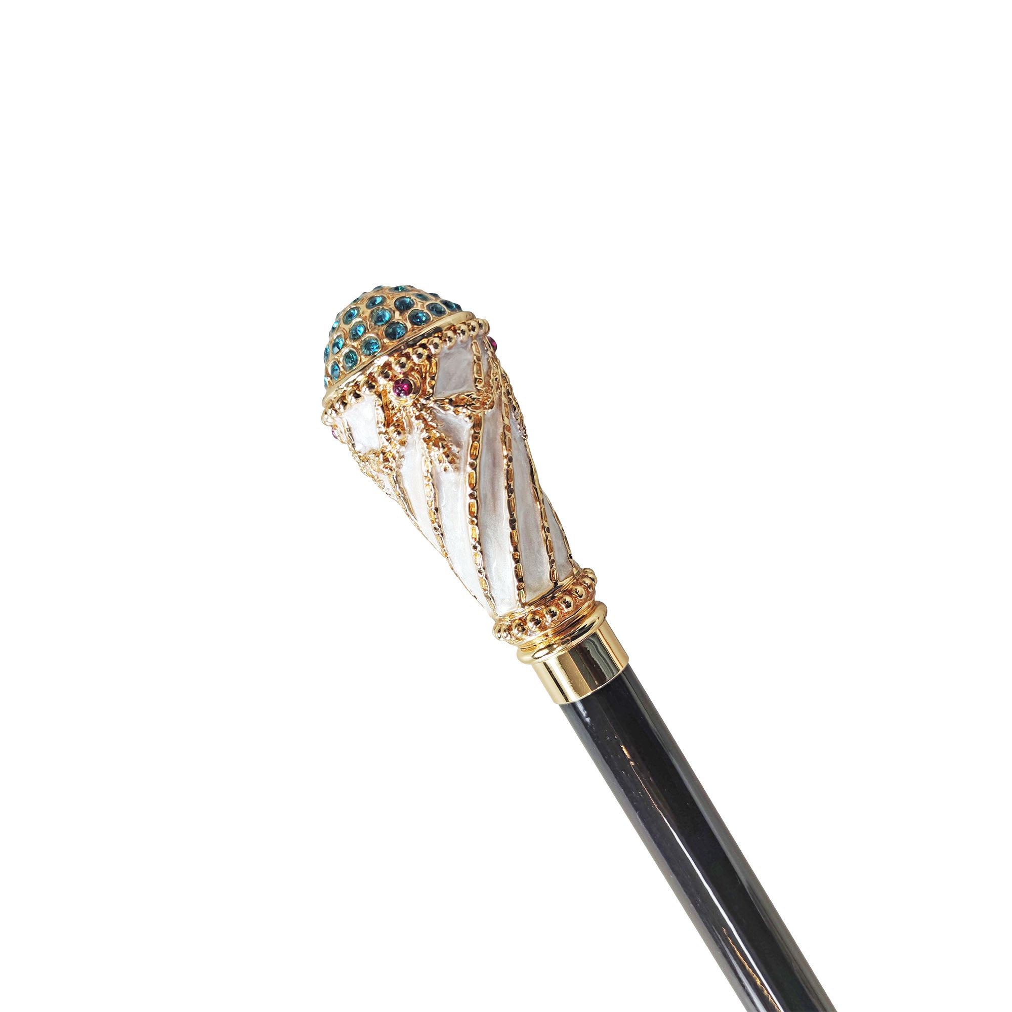 Walking stick Hand painted Knob with indicolite crystals
