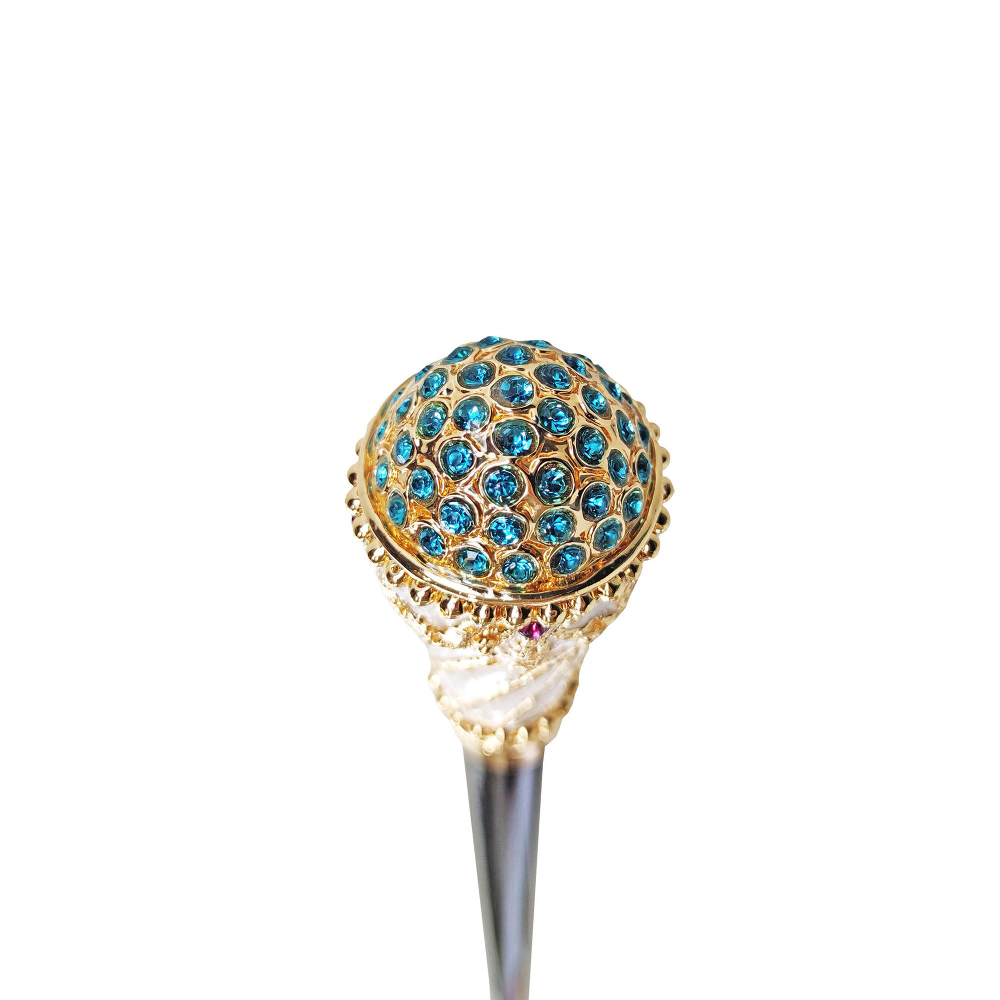 Walking stick Hand painted Knob with indicolite crystals