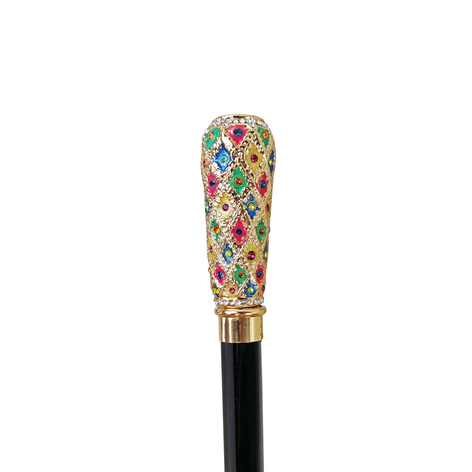 Milord Walking stick  - Hand painted Knob with multicolor crystals