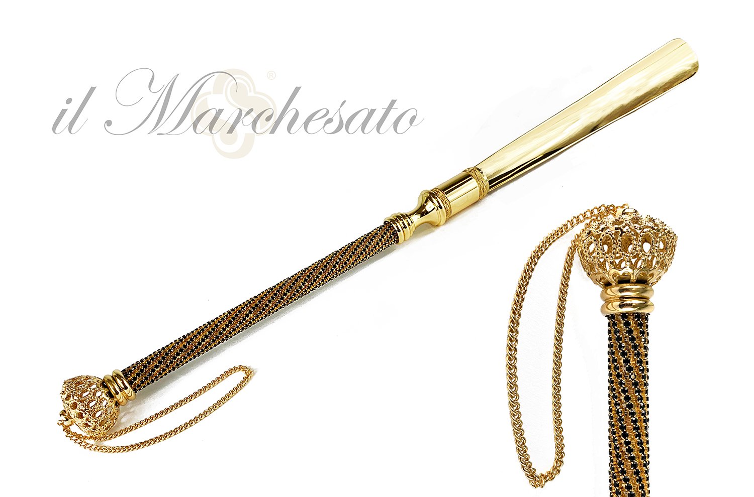 Luxury Shoehorn Encrusted with thousands of Jet crystals - IL MARCHESATO LUXURY UMBRELLAS, CANES AND SHOEHORNS