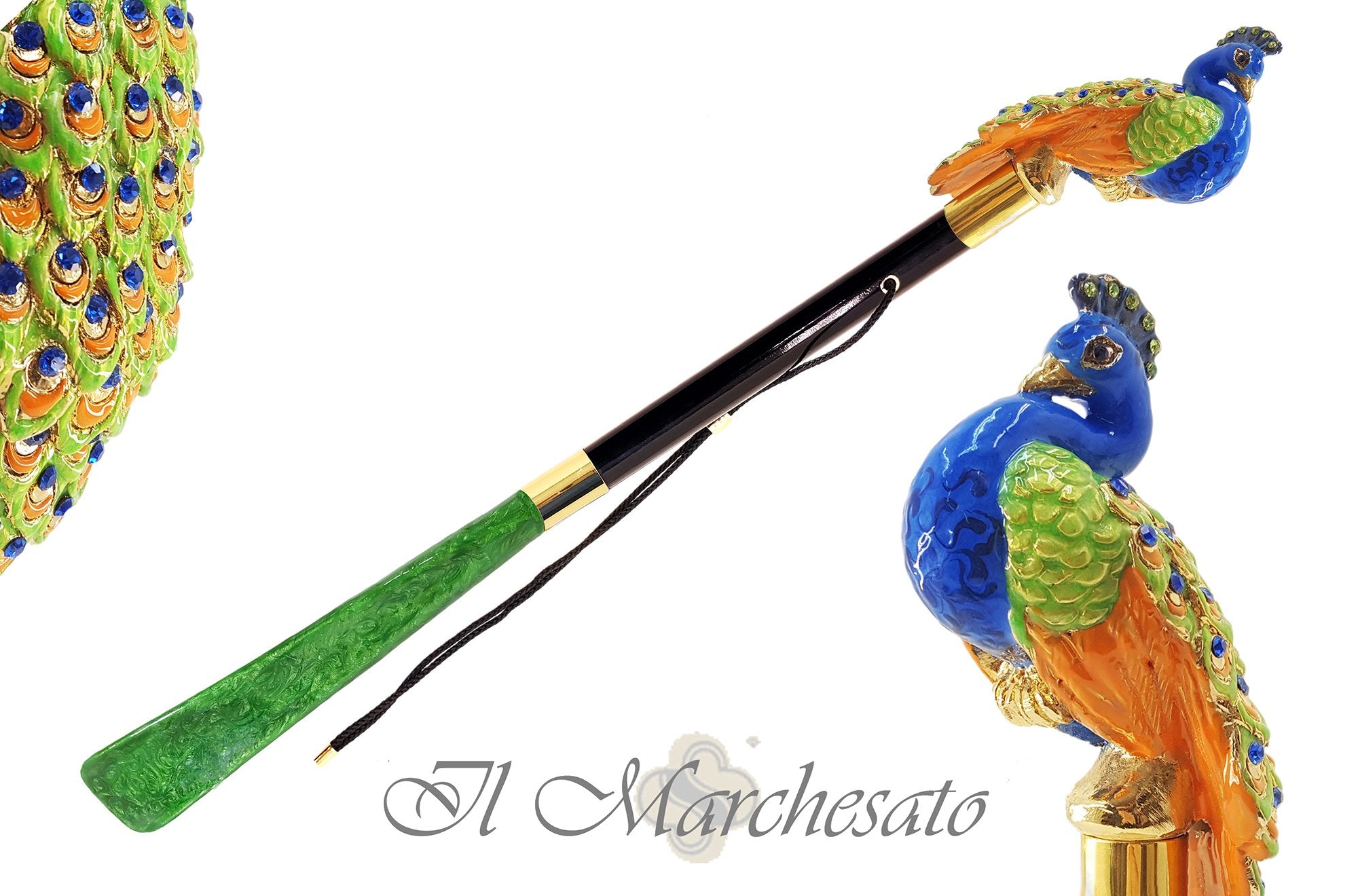 Enamelled Peacock Shoehorn By il Marchesato - il-marchesato