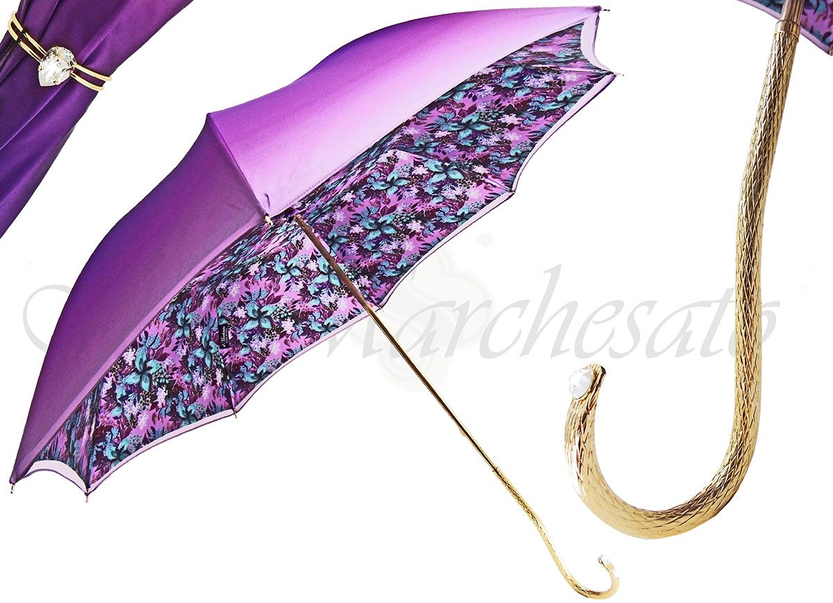 il Marchesato Ladies Flower Umbrella in Violet with Turquoise Flower - il-marchesato