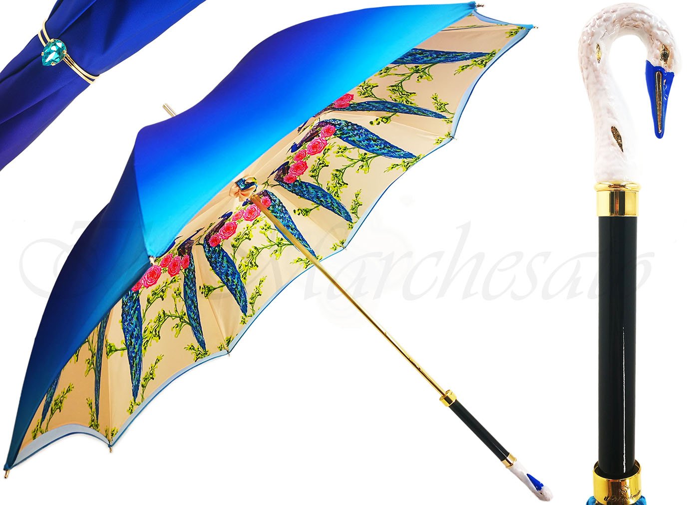 Swan Umbrella Amazing Enamel On Gold - il-marchesato