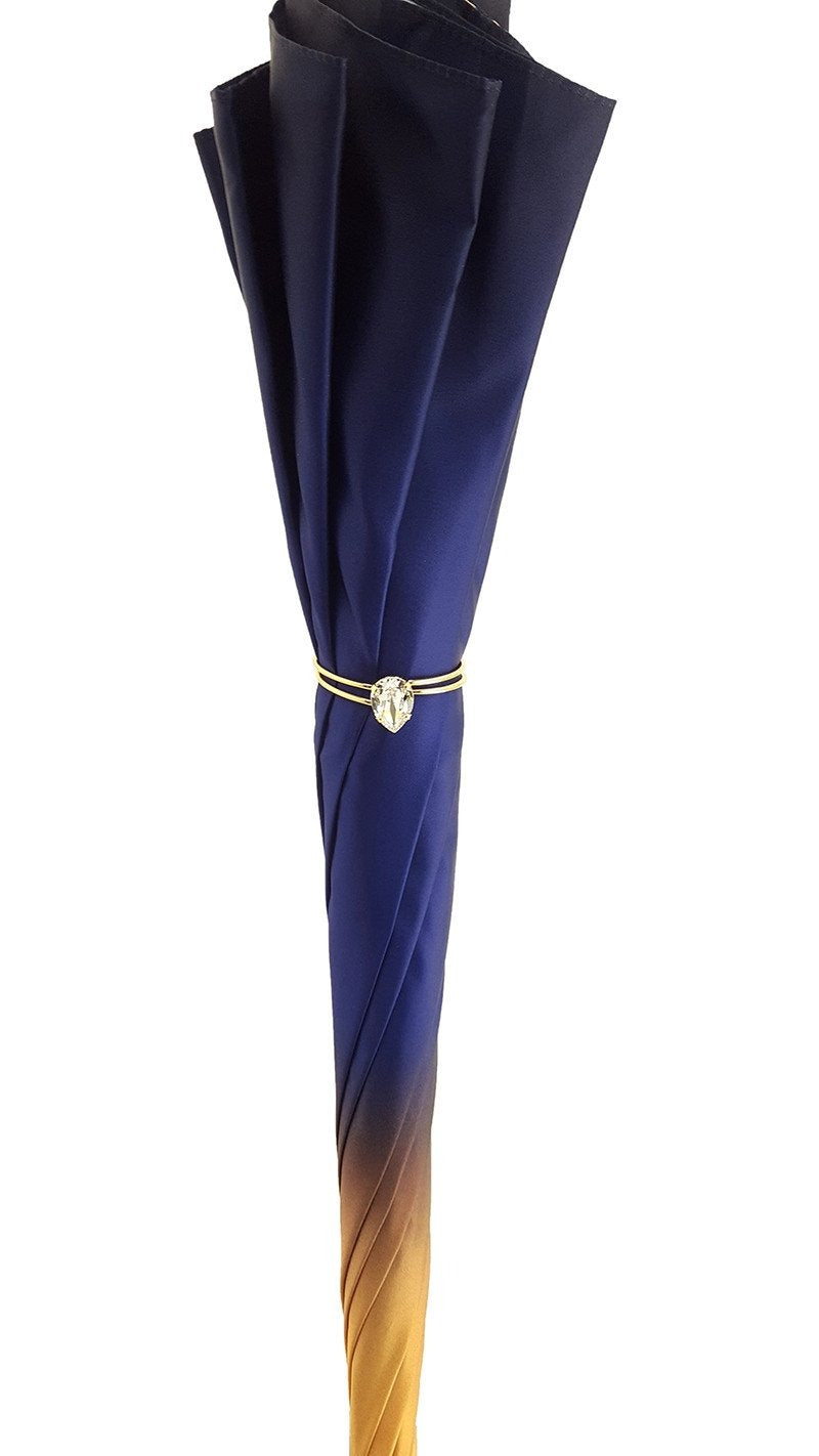 Superb Double Canopy Umbrella Finished in a Luxurious Blue Satin Polyester Fabric - il-marchesato