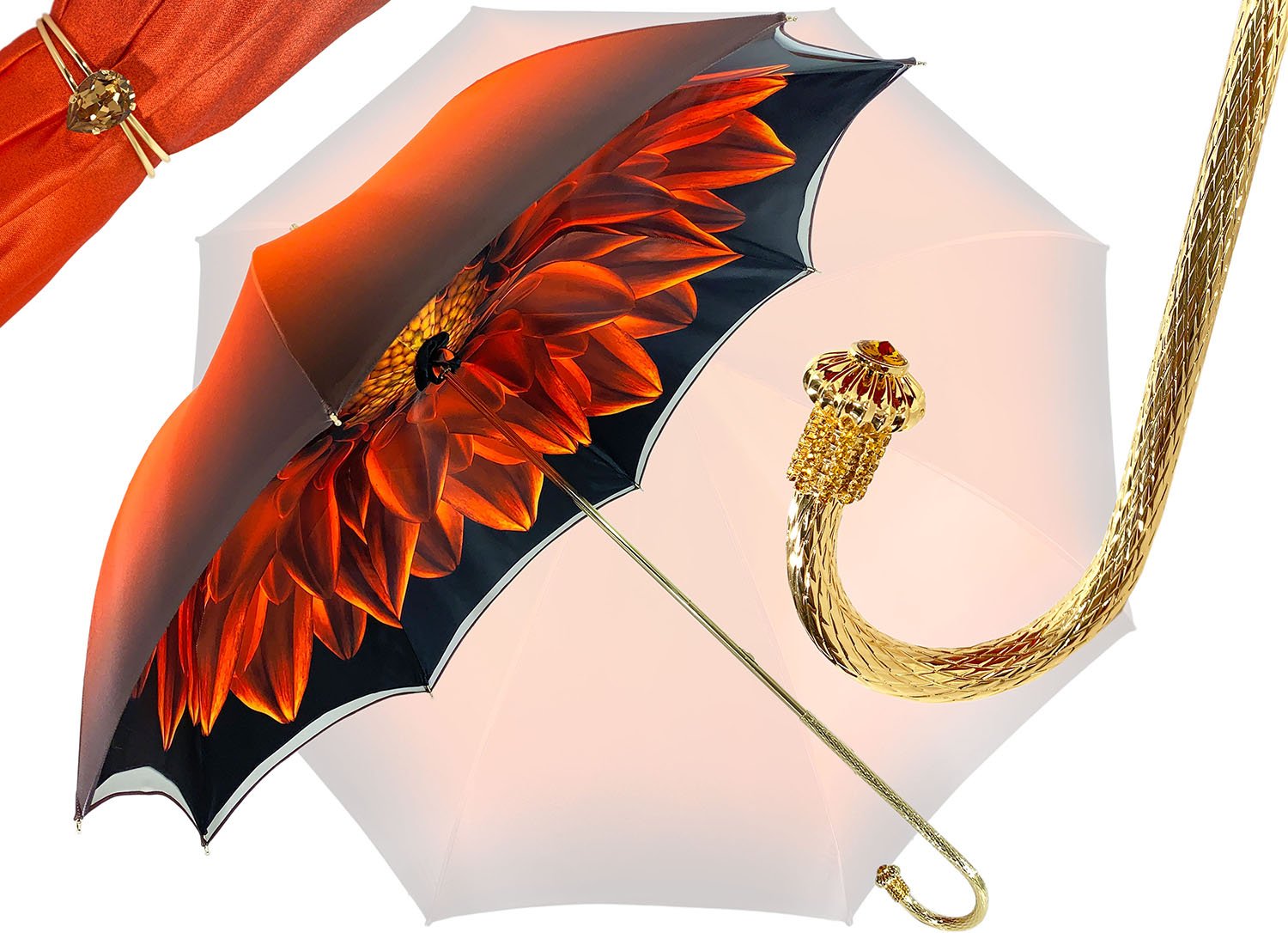 Beautiful Double Canopy Umbrella in a Luxurious Orange Satin - il-marchesato