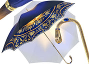 Beautiful Double Canopy Umbrella in a Luxurious blue Satin - il-marchesato