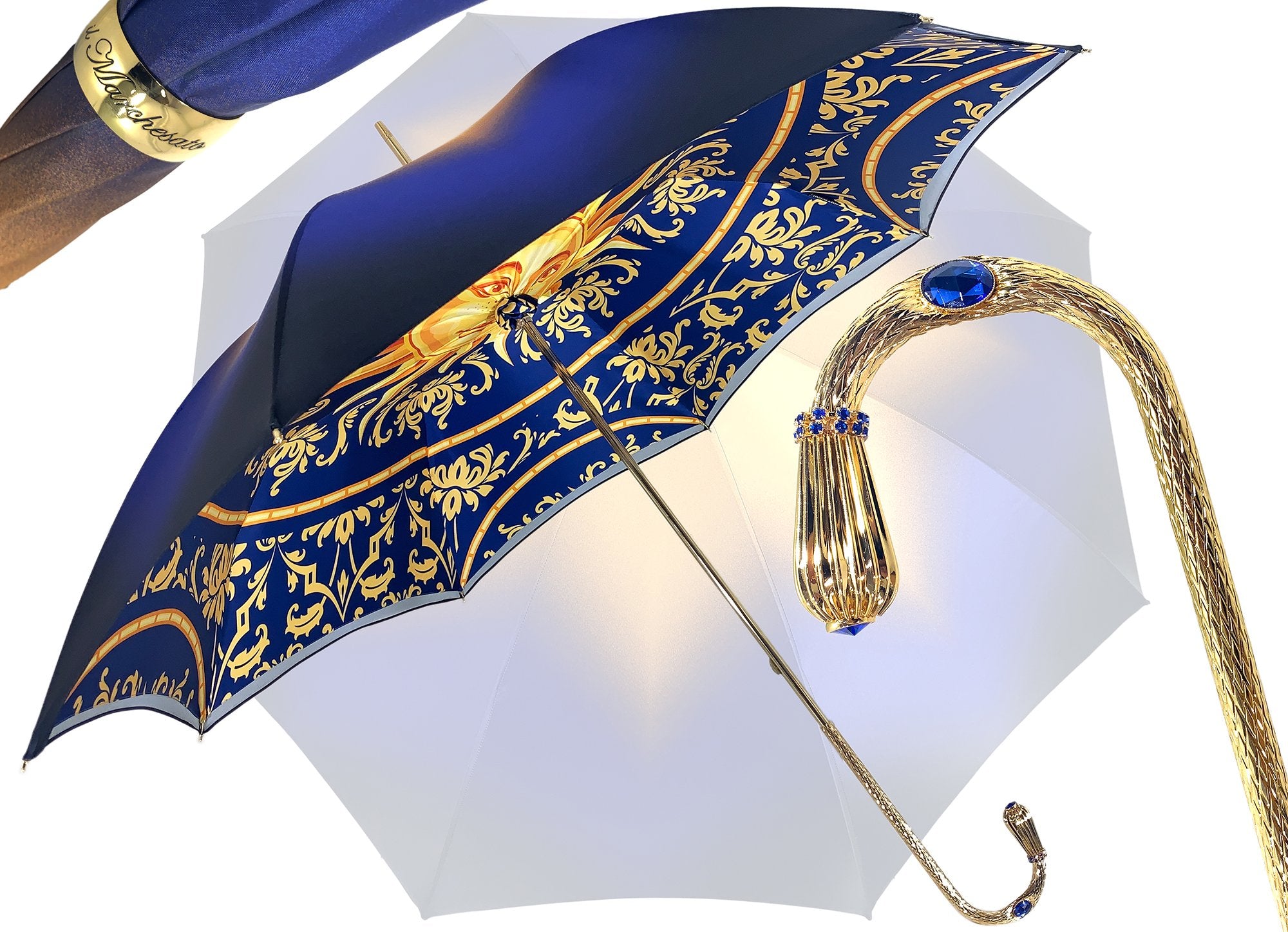 Beautiful Double Canopy Umbrella in a Luxurious blue Satin - il-marchesato