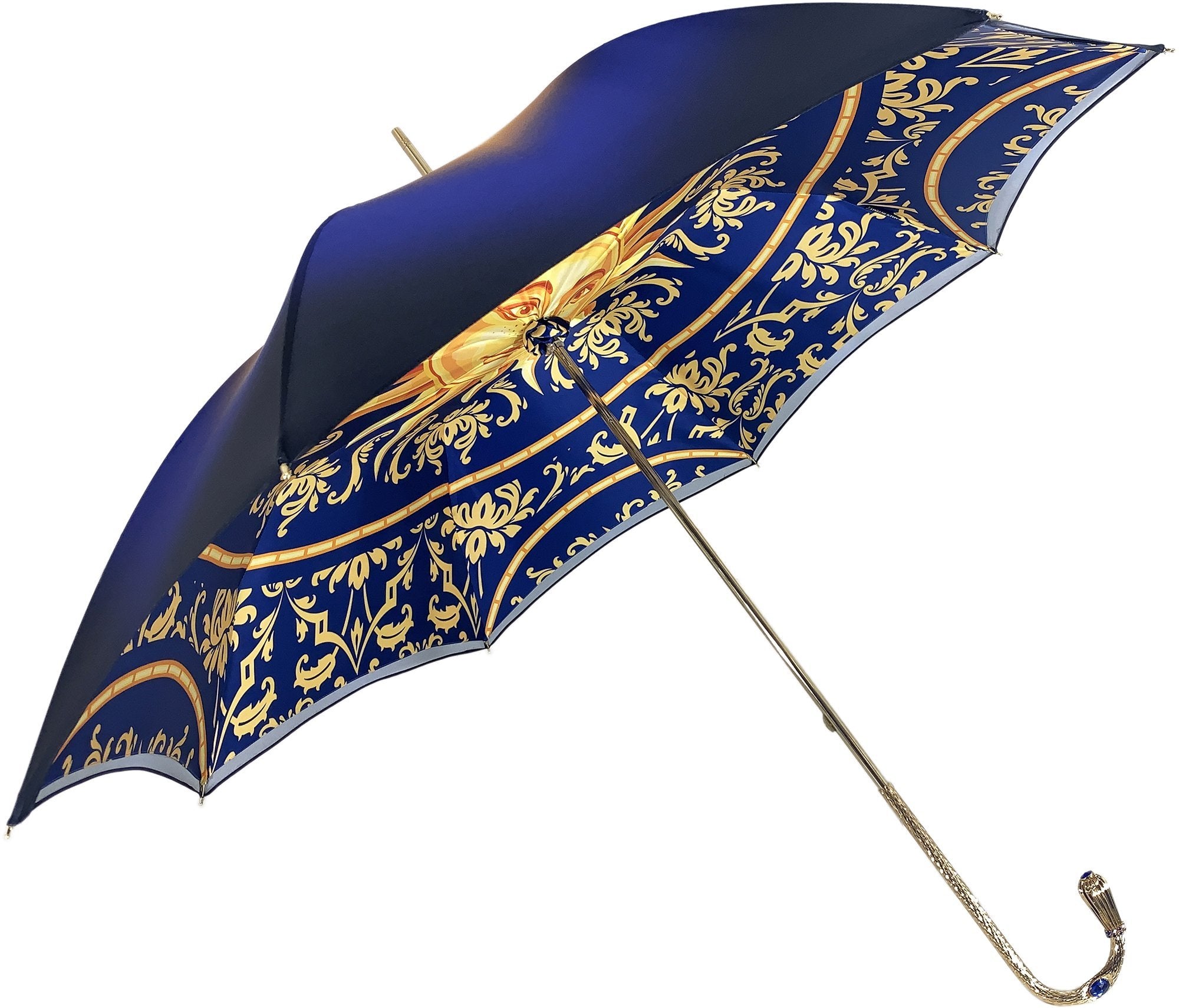 Beautiful Double Canopy Umbrella in a Luxurious blue Satin - il-marchesato
