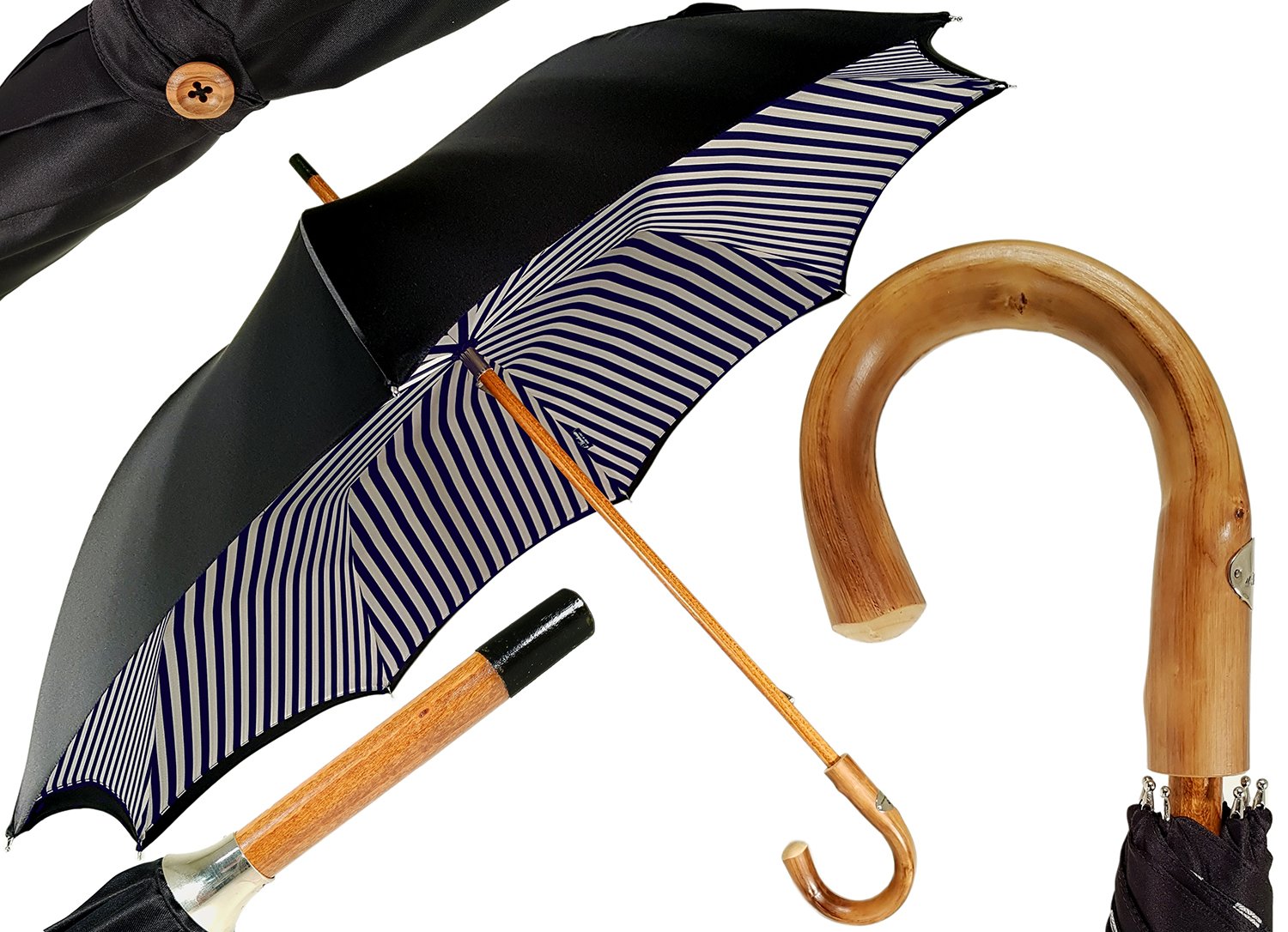 Double Cloth Men's Umbrella - Blue Striped Design - il-marchesato