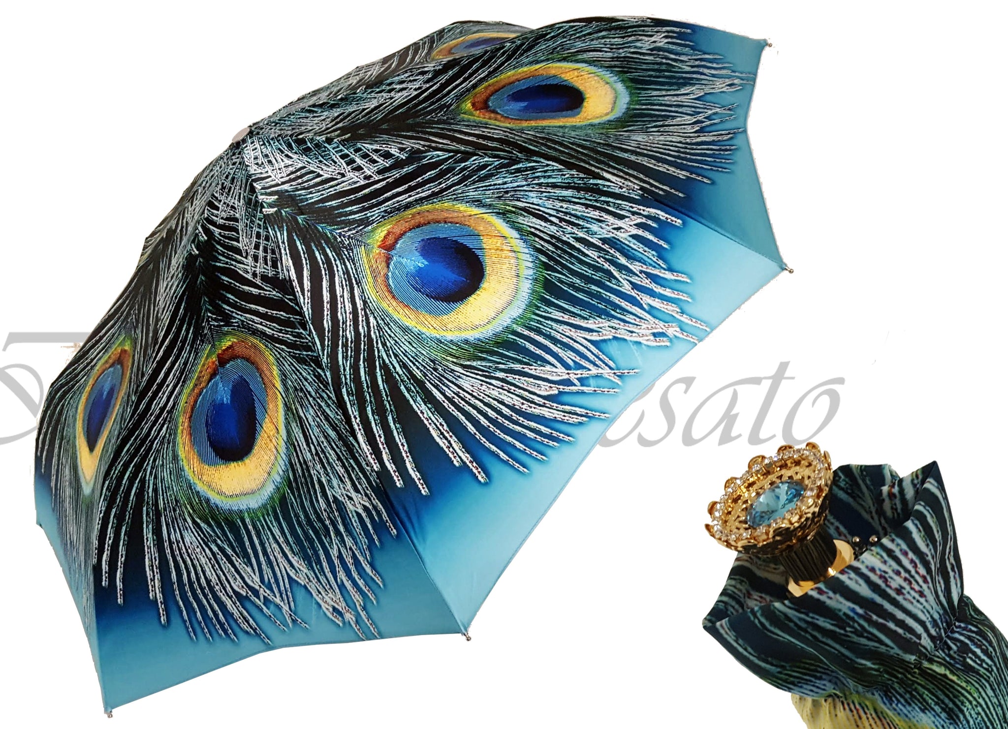 Beautiful Compact Umbrella With Printed Peacock Design - il-marchesato