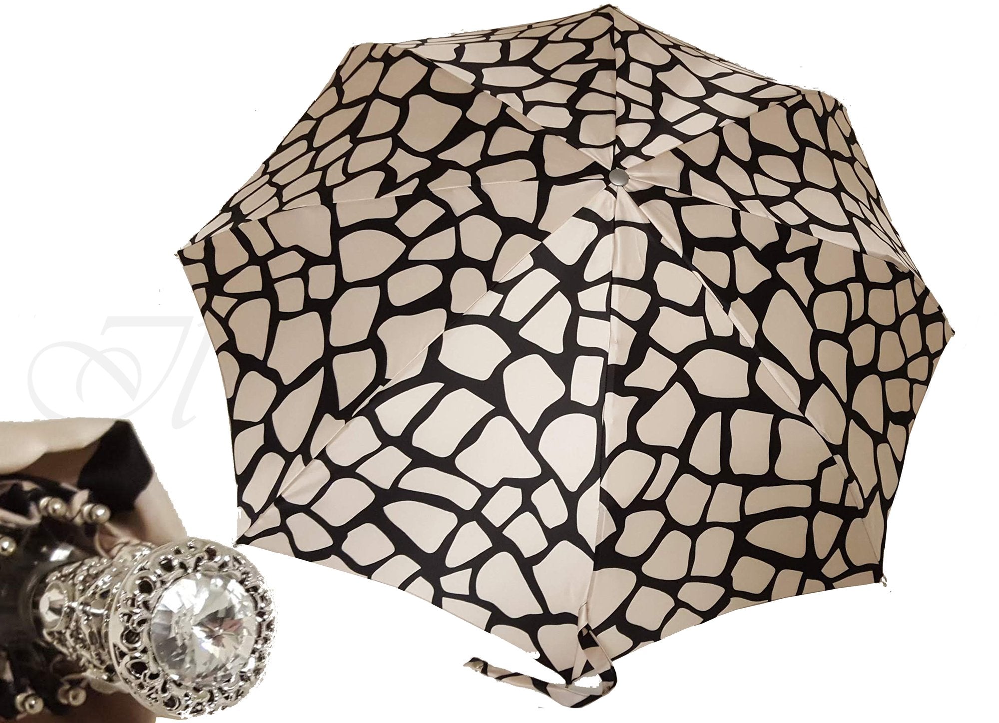 Lightweight Black & Cream Folding Umbrella - il-marchesato