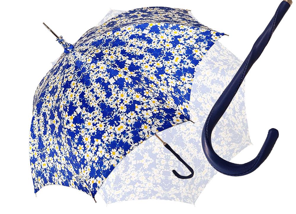 Flowered Marguerite Parasol - Blue Leather Handle - il-marchesato