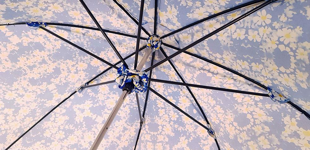 Flowered Marguerite Parasol - Blue Leather Handle - il-marchesato