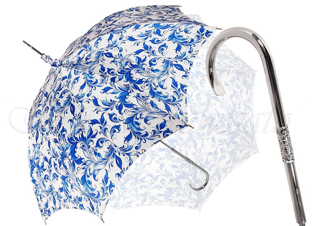 Elegant Parasol With Blue Design On White Background - il-marchesato