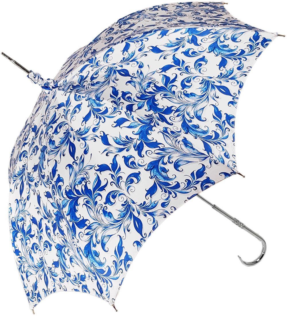 Elegant Parasol With Blue Design On White Background - il-marchesato