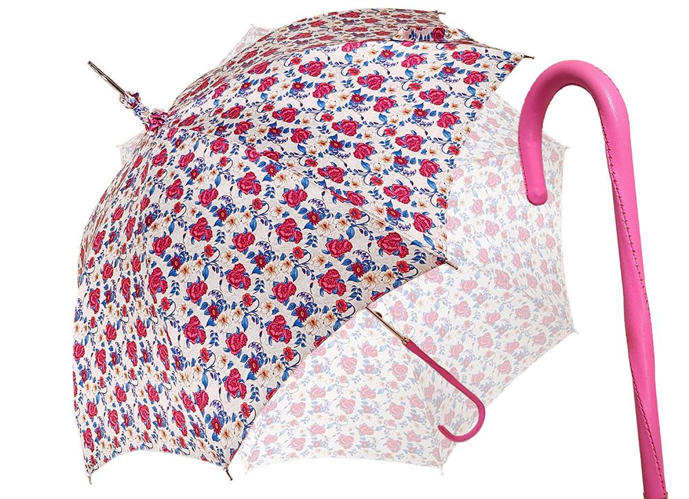 Pink Roses Parasol - Pink Leather Handle - il-marchesato