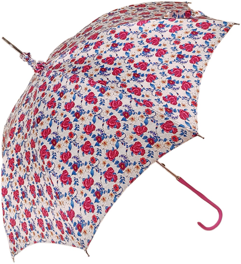 Pink Roses Parasol - Pink Leather Handle - il-marchesato