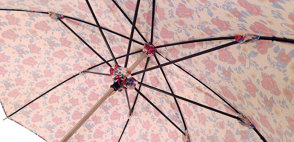 Pink Roses Parasol - Pink Leather Handle - il-marchesato