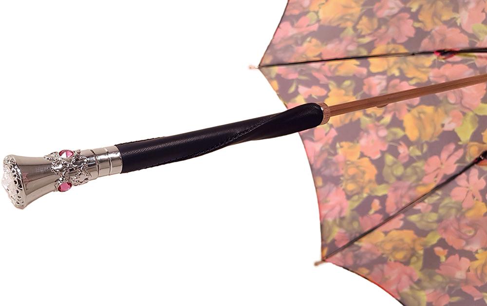 Parasol Multi-Color Floral Umbrella for Women  - Black Leather Handle - il-marchesato